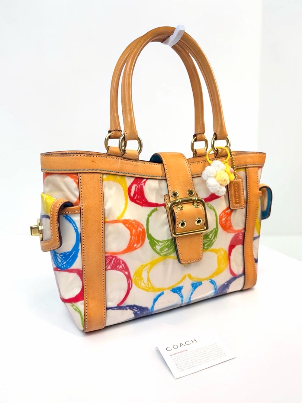🌈 Coach Scribble Multicolor Signature Boxy Tote 2152 – Limited Edition + Charm - Picture 2 of 11